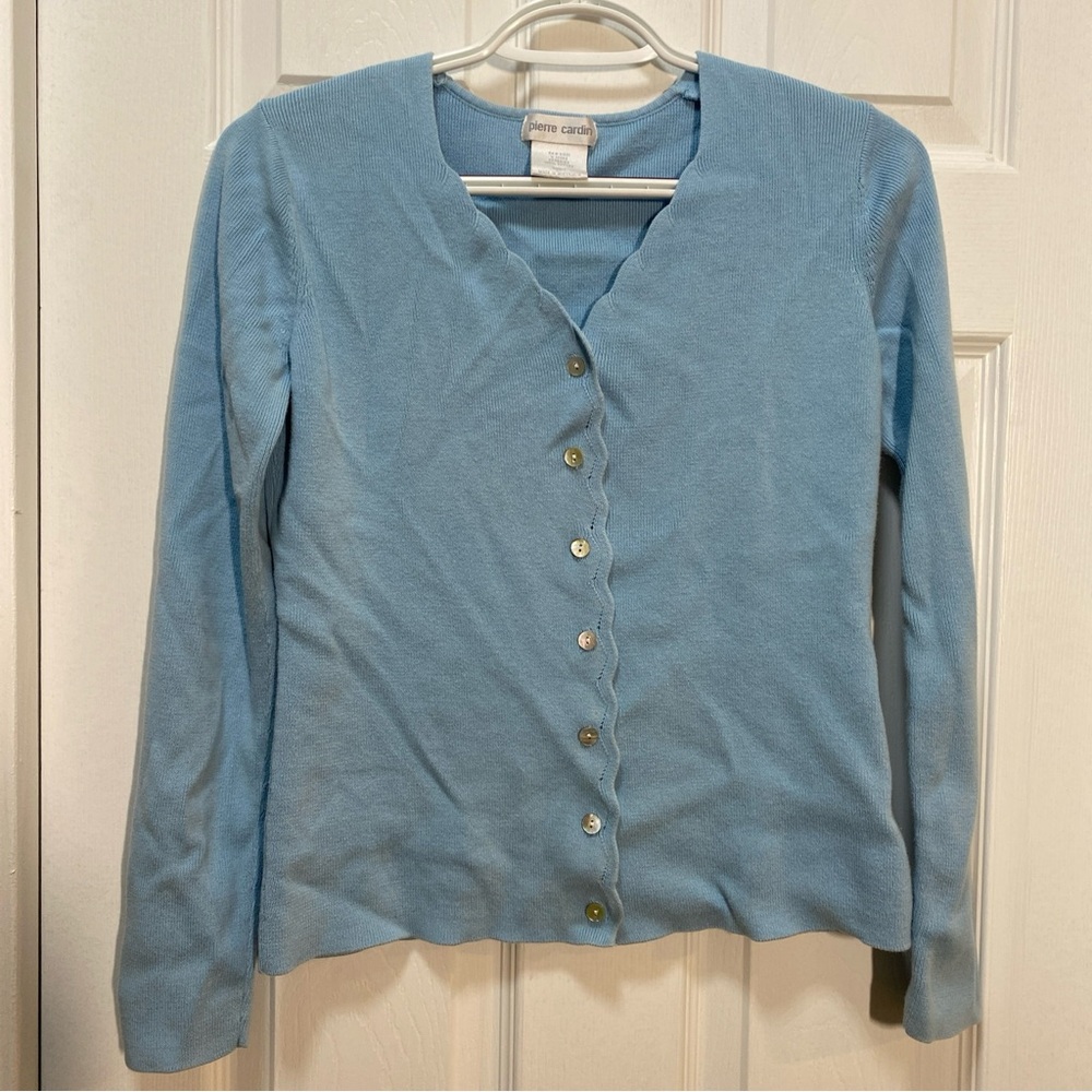Vintage Pierre Cardin Light Blue Scalloped Knit Top Women’s Small